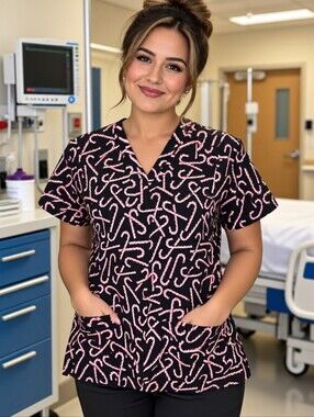 Tafford Uniforms Candy Cain V Neck Scrub Top with Pockets